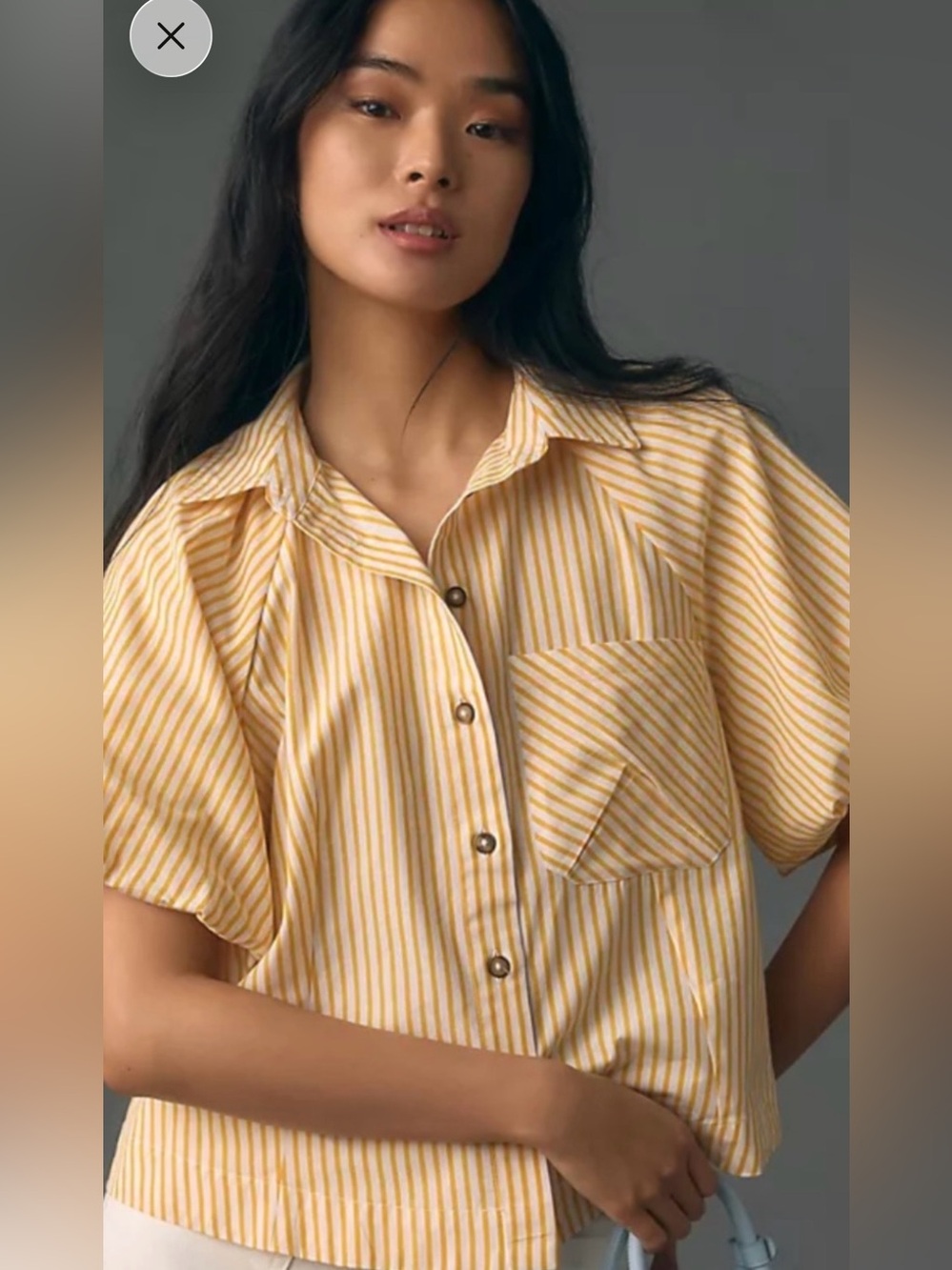 Maeve Anthropologie Zooey Yellow White Striped Puff Sleeve Button Down XS